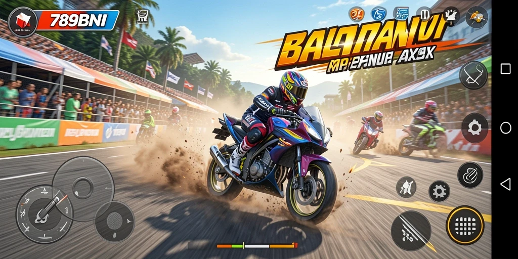 Screenshot menunjukkan aksi balapan motor yang seru di 789BNI.