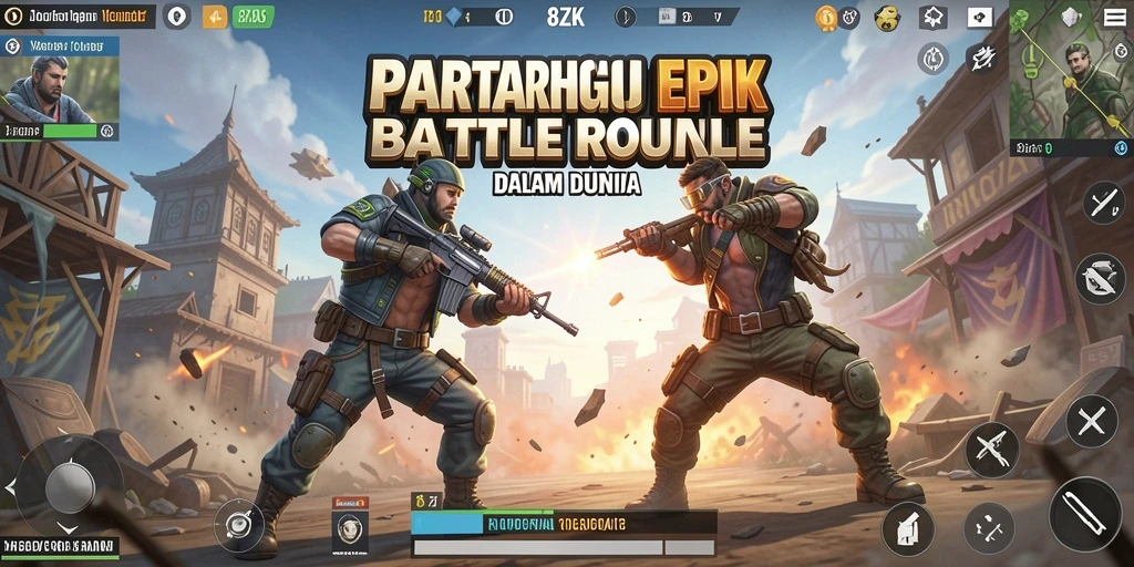 Screenshot gameplay seru dari pertarungan di 8ZK Battle Royale.