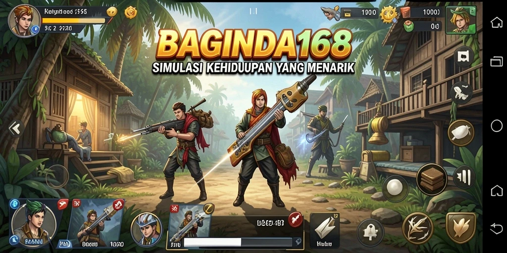 Tampilan gameplay dari <strong>BAGINDA168</strong> dengan aktivitas simulasi kehidupan yang beragam.