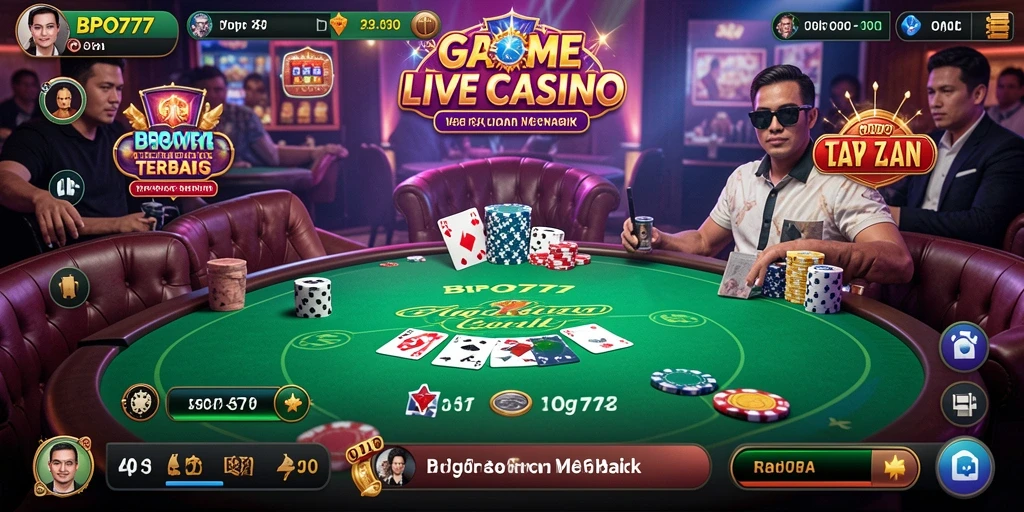 Screenshot gameplay BPO777 menampilkan dealer langsung dan interaksi pemain.