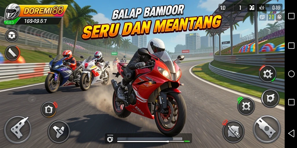 Gameplay seru DOREMI88 dengan balapan motor yang menegangkan.