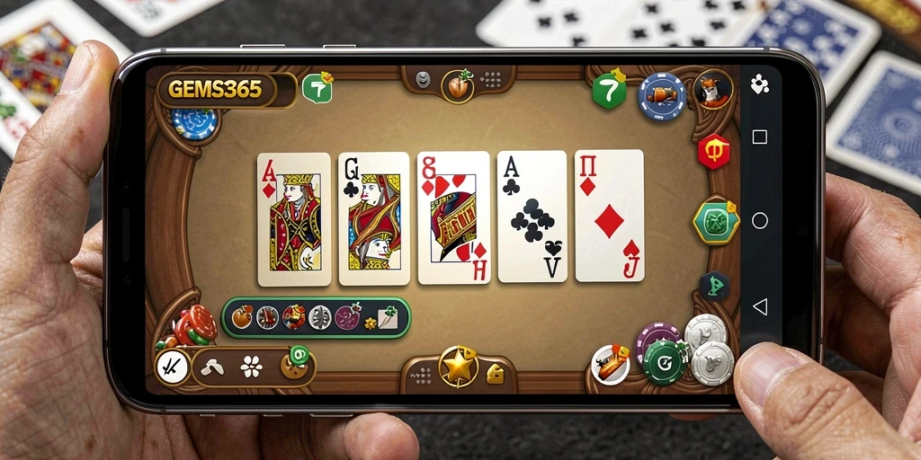 Screenshot utama GEMS365 menampilkan gameplay seru permainan domino.