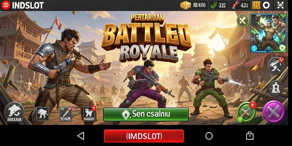 Tampilan gameplay seru dalam INDSLOT, pertarungan Battle Royale yang mendebarkan.