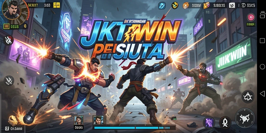 Tampilkan gameplay JKTWIN yang penuh aksi dan strategi bertarung.