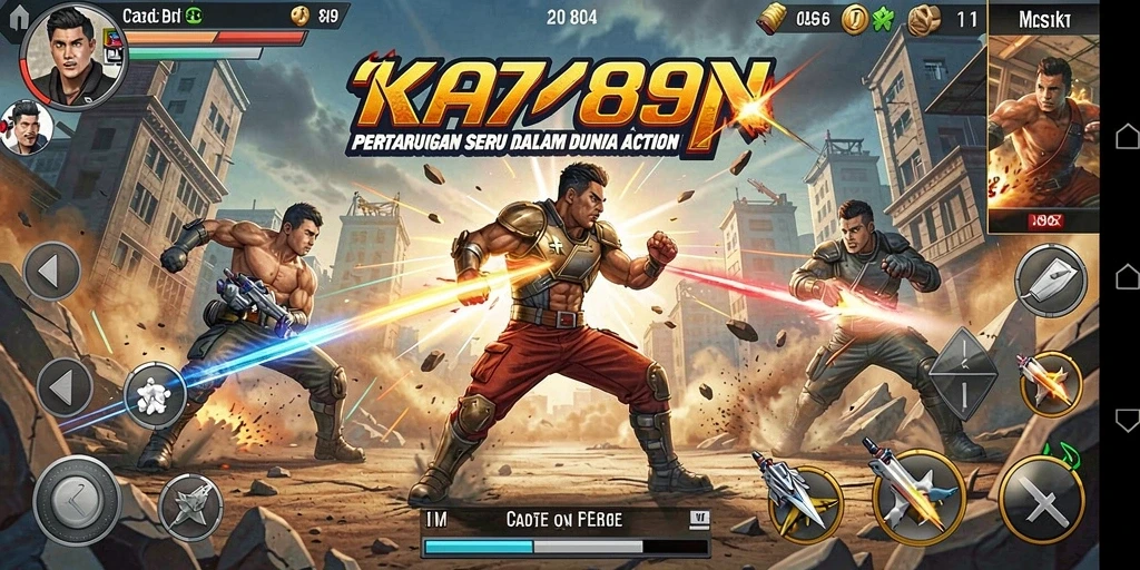 Screenshot utama KA789 menampilkan aksi seru di tengah pertarungan.