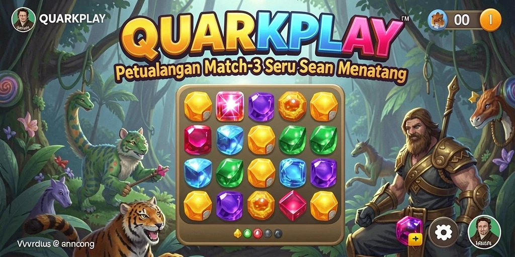 Screenshot menunjukkan gameplay menarik dari QUARKPLAY dengan elemen yang berwarna-warni.