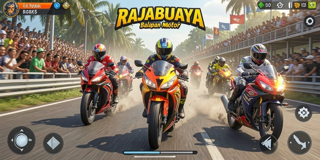 Gameplay seru dengan balapan motor di lintasan yang menantang.