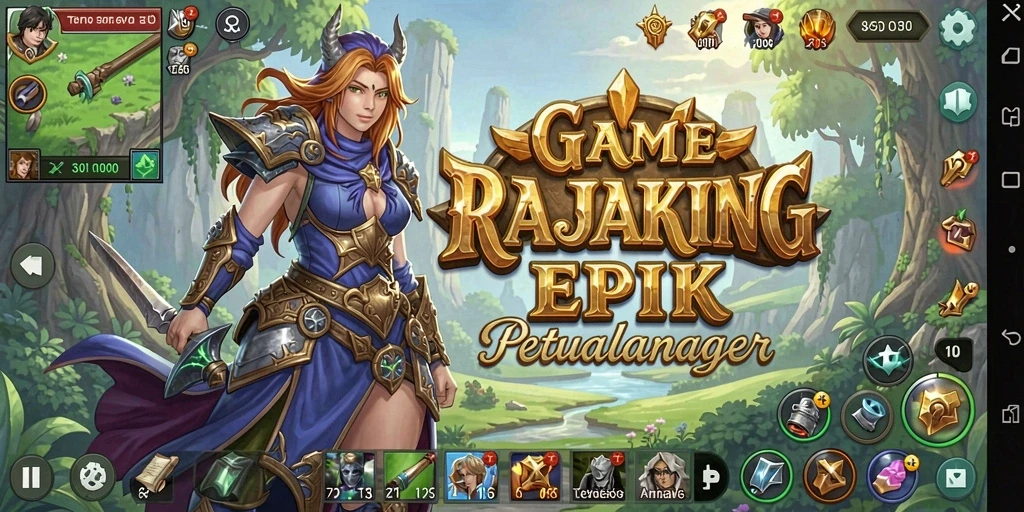 Screenshot utama RAJAKING menampilkan aksi pertarungan seru dalam dunia RPG.