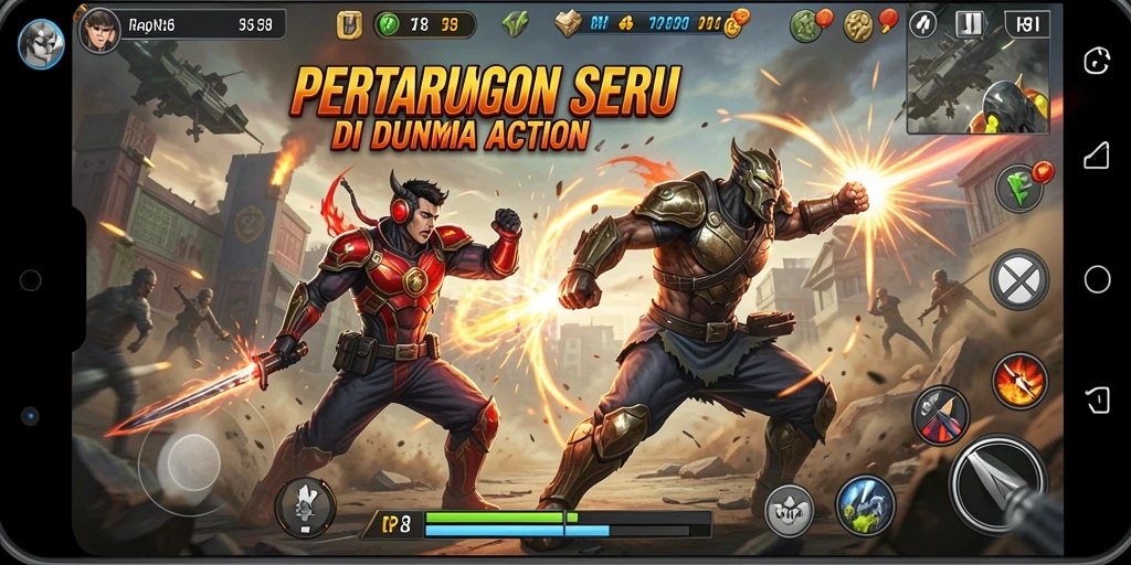 Screenshot gameplay RP8 menampilkan aksi pertempuran yang seru.