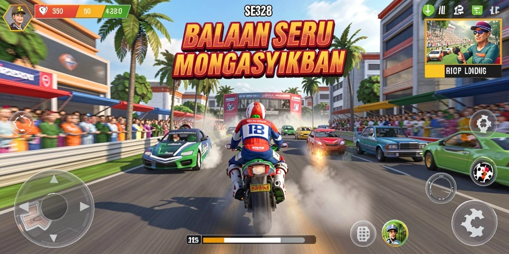 Tampilan gameplay balapan yang mendebarkan dan seru.