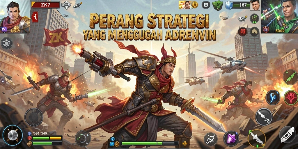 Screenshot ZK7 menampilkan aksi pertempuran yang intens dan strategis.